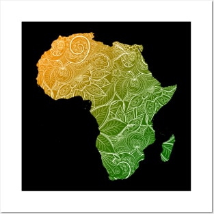 Colorful mandala art map of Africa with text in green and orange Posters and Art